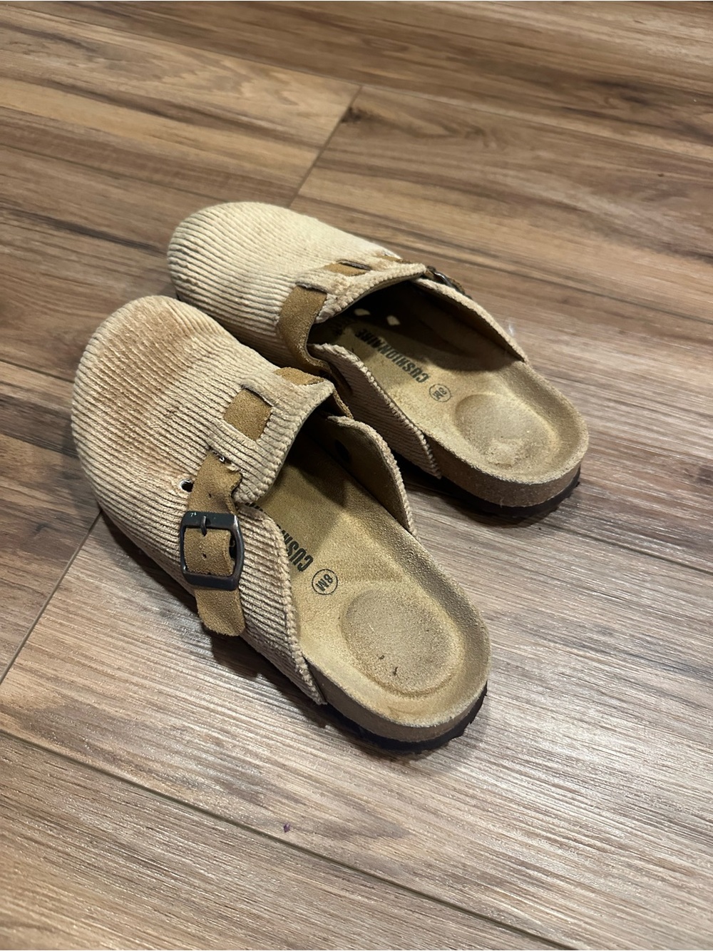 Corduroy Buckle Mule Clog in Tan